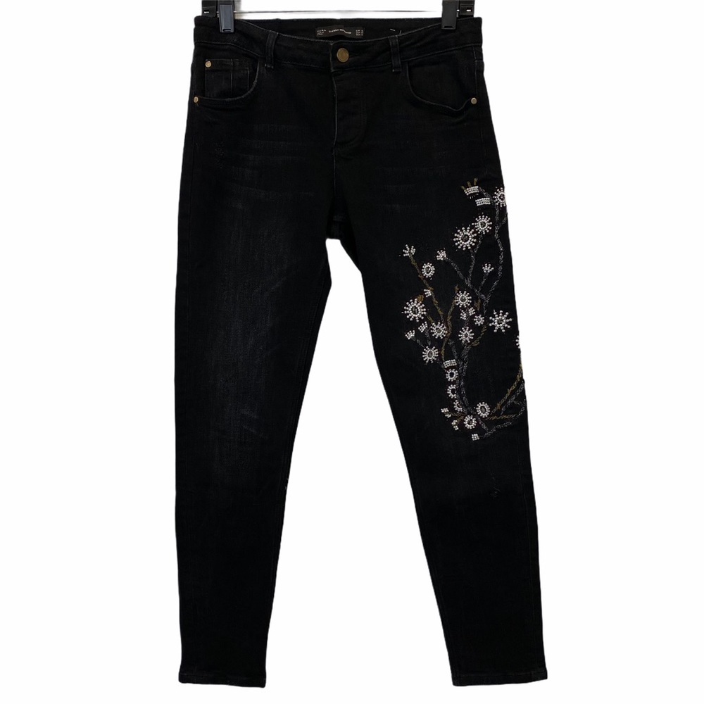 Zara Black Embellishments Beaded Wishkers Pants